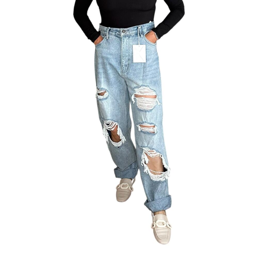 KANCAN Ultra High Rise Baggy Vintage 90's Jeans Women's Size 11/29 NWT‎ Distress